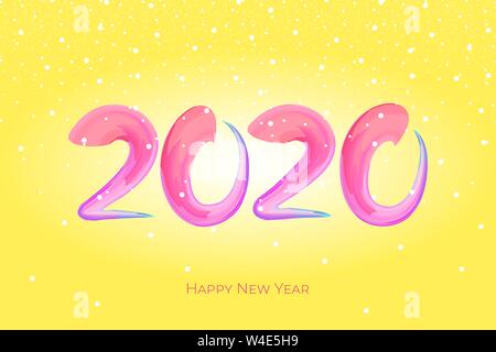Happy New Year colorful brushstroke number 2020. Christmas winter holidays yellow greeting card calendar brochure template design. Vector acrylic Stock Vector