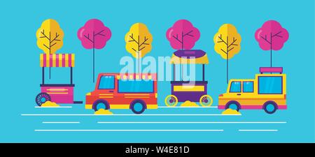 food trucks flat design image Stock Vector