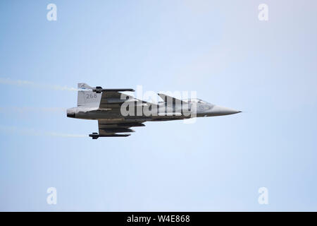 Swedish Air Force SAAB Gripen Jas 39 performing at the 2019 RIAT air show, Fairford, Gloucestershire, uk Stock Photo