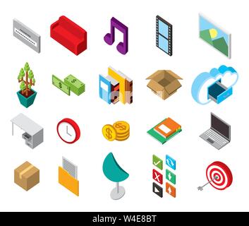 bundle of data center storage isometric set icons Stock Vector