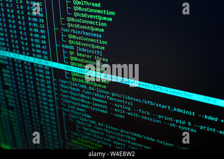 A computer screen showing system information on a terminal emulator Stock Photo