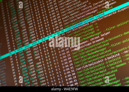 A computer screen showing system information on a terminal emulator Stock Photo