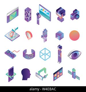 bundle of virtual reality technology icons Stock Vector