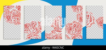 Editable instagram story template pack with rose flowers . Social media stories wallpapers. Wedding invitation with rose Stock Vector