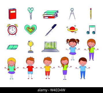 bundle of students group and back to school icons Stock Vector