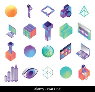 bundle of virtual reality technology icons Stock Vector