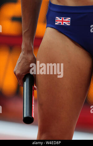 Ashleigh NELSON (Great Britain) on the start line of the Women's 4 x 100m Relay Final at the 2019, IAAF Diamond League, Anniversary Games, Queen Elizabeth Olympic Park, Stratford, London Stock Photo