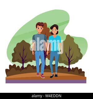 Young couple smiiling and walking cartoon Stock Vector