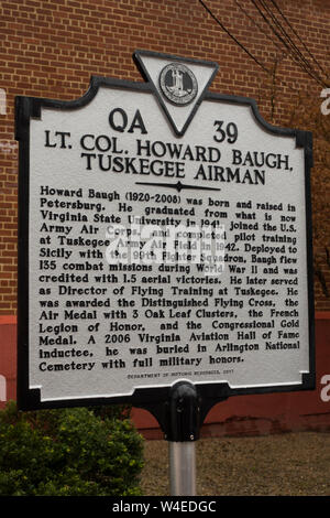 Howard Baugh Tuskegee Airman plaque in Petersburg Virginia Stock Photo