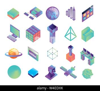 bundle of virtual reality technology icons Stock Vector