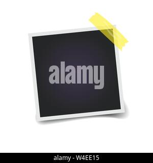 Empty photo frame on a transparent background. Yellow scotch tape. Vector illustration Stock Vector