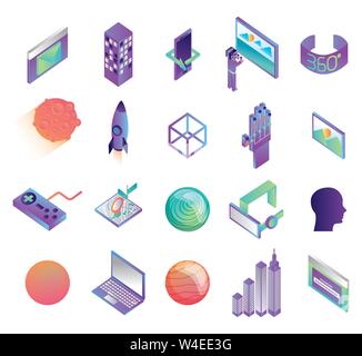 bundle of virtual reality technology icons Stock Vector