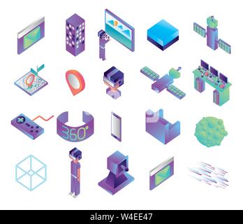 bundle of virtual reality technology icons Stock Vector