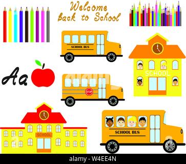 vector illustration back to school items, icons. vector school. Stock Vector