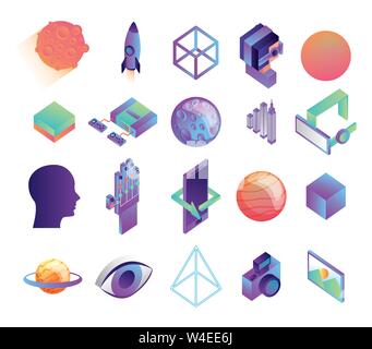 bundle of virtual reality technology icons Stock Vector
