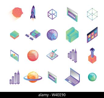 bundle of virtual reality technology icons Stock Vector