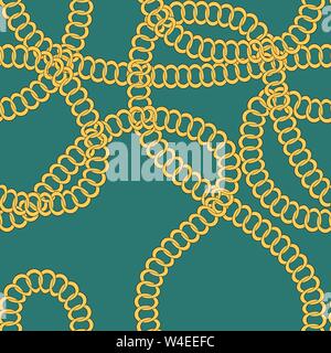 Multicolored beads on a green background. Beautiful chain of different colors. Pure beads are realistic. Decorative element from golden ball design.Ve Stock Vector