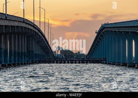 Close view between two bridges  at dawn Stock Photo