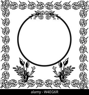 Elegant rose wreath, decorative line art frames. Vector illustration Stock Vector