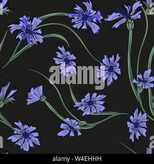 Floral seamless pattern of cornflowers. Stock Vector