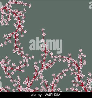 Realistic sakura japan cherry branch with blooming flowers. EPS 10 vector file included Stock Vector