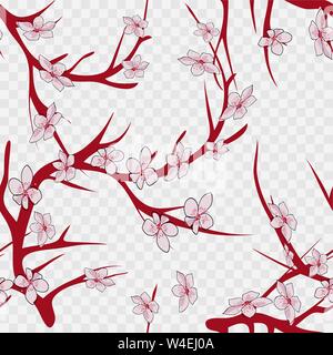 Seamless background pattern of pink Sakura blossom or Japanese flowering cherry symbolic of Spring in a random arrangement square format suitable for Stock Vector