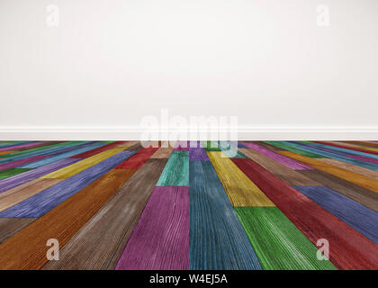 Colorful wood floor with white wall Stock Photo
