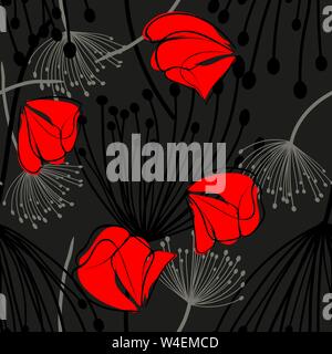 Dandelion and poppies flowers, seamless pattern, vector illustration eps 10 Stock Vector