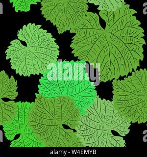 Vector seamless pattern with hand drawn wine grape leaves. Beautiful design elements, perfect for prints and patterns Stock Vector