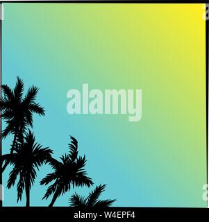 Tropical coconut palm tree silhouettes illustration over a blue sky sky in vector format Stock Vector