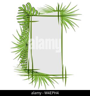 Green tropical leaves with frame. Vector illustration. eps 10 Stock Vector