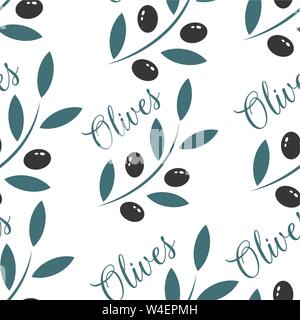 Branch of black olives in abstract style on white background Stock Vector