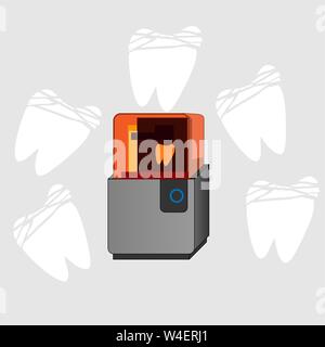 Dental 3d printer in modern style. Dentistry vector icon. Graphic element Stock Vector