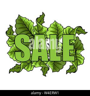 Beautiful pattern with green sale with leaves on white background Stock Vector