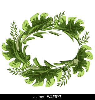 Green frame with leaves in vintage style on white background. Isolated vector design Stock Vector