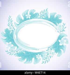 Blue frame with leaves in vintage style on white background. Isolated vector design Stock Vector
