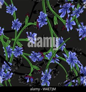 Art illustration with blue cornflower seamless. Spring floral background Stock Vector