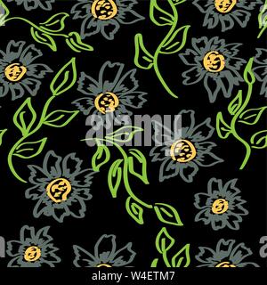 Vintage paper art seamless pattern with colorful abstract flowers seamless Stock Vector