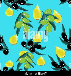 Beautiful branch green and black olives seamless, great design for any purposes Stock Vector
