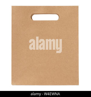 Kraft paper bag isolated on white background. Recyclable eco-friendly packaging. Stock Photo