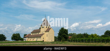 Reichenau-Oberzell, BW / Germany - 21 July 2019: panorama view of the church of St. Georg on Reichenau island on Lake Constance Stock Photo