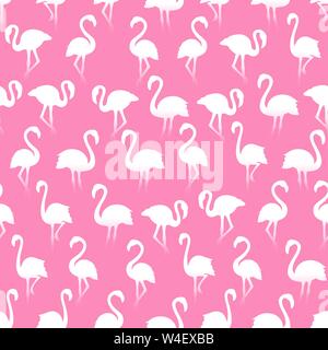 White flamingo silhouettes seamless pattern on Pink background Stock Vector