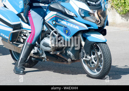 Italian Police Riding Motorcycle Stock Photo