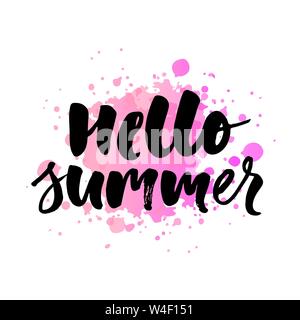 Lettering with phrase Hello summer. Vector illustration. watercolor lettering calligraphy brush Stock Vector