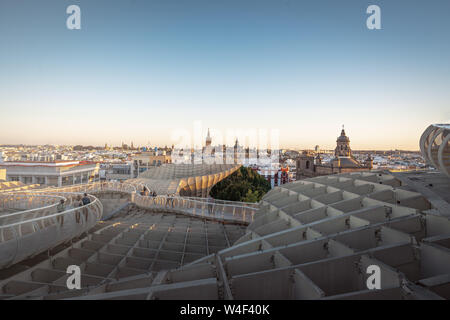 Aerial view of Seville and Metrosol Parasol viewpoint (Las Setas) - Seville, Andalusia, Spain Stock Photo