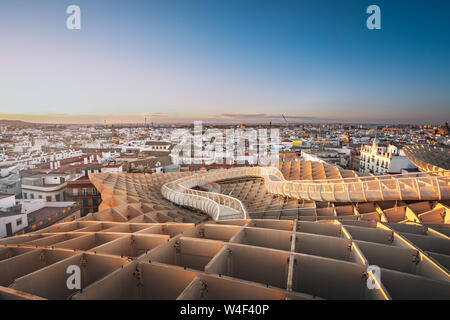 Aerial view of Seville and Metrosol Parasol viewpoint (Las Setas) - Seville, Andalusia, Spain Stock Photo