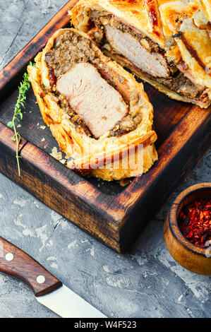 Homemade beef Wellington.Meat, baked in puff pastry Stock Photo