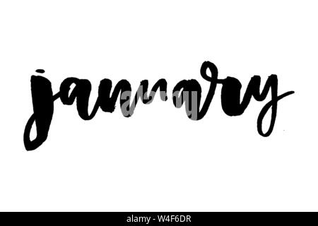 Hand drawn lettering phrase January. Ink brush lettering for winter ...
