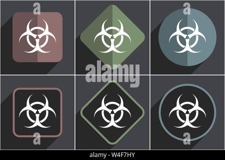 Biohazard flat vector icons set Stock Vector
