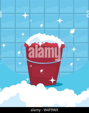 bucket soap sponge bubbles cleaning products and supplies vector ...